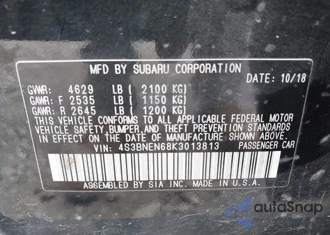 2019 Subaru Legacy 3.6R Limited from USA, damaged, VIN 4S3BNEN68K3013813